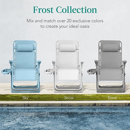 Best Choice Products Adjustable Zero Gravity Chair, Monochromatic Color Folding Patio Recliner w/Side Tray, Headrest - Snow