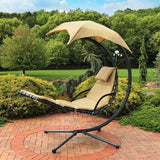 Sunnydaze Floating Chaise Lounger Swing Chair with Umbrella Canopy - Curved Steel Hammock Lounge Chair with Cushion and - Photo 2