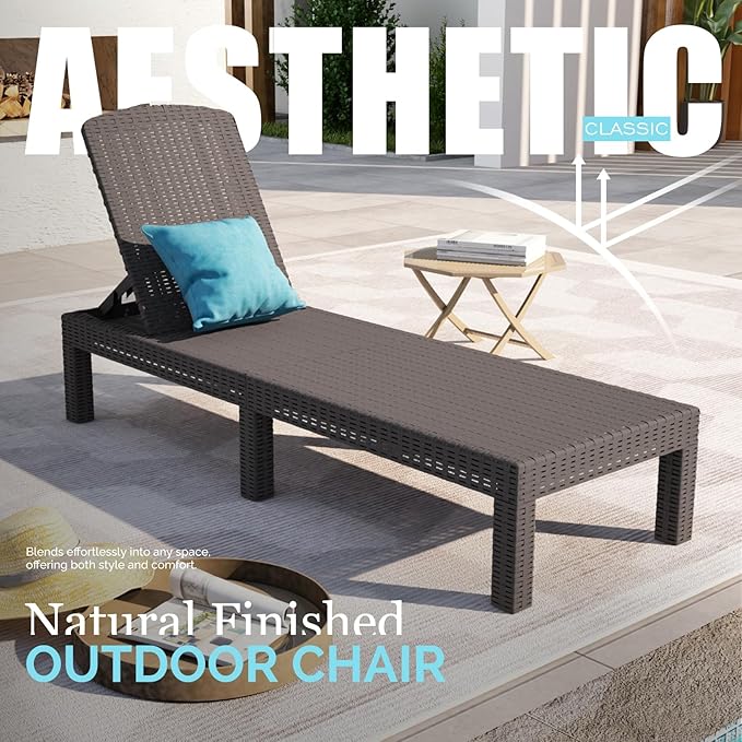 DIMAR GARDEN Beach Chairs Outdoor Chaise Lounge,Resin Pool Lounge Chair Waterproof Recliner,Mocha - Photo 4