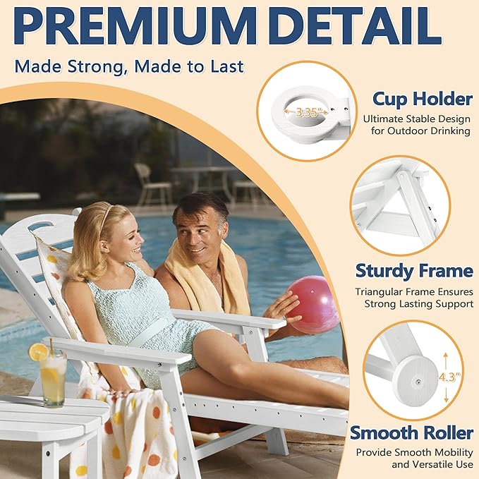 Patio Chaise Lounge Chair Set of 2, HDPE Outdoor Lounge Chairs with 5-Position Adjustable Backrest - Photo 6