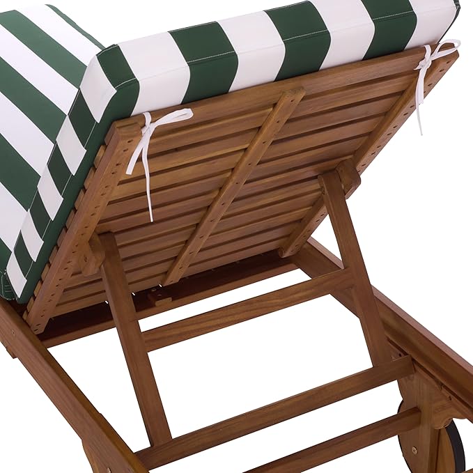 SAFAVIEH Outdoor Patio Furniture Collection - Newport Natural Solid Wood Chaise Lounge Chair with Green Stripe Cushion, Adjustable Backrest (PAT7316H)