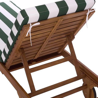 SAFAVIEH Outdoor Patio Furniture Collection - Newport Natural Solid Wood Chaise Lounge Chair with Green Stripe Cushion, Adjustable Backrest (PAT7316H)
