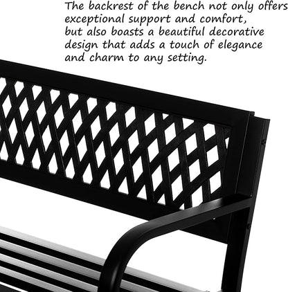 Gardenised Outdoor Steel 47" Park Bench for Yard, Patio, Garden and Deck, Black Weather Resistant Porch Bench, Park Seating