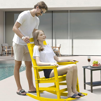 LOUNZY Outdoor Rocking Chair with Footboards Set of 4, HDPE Rocking Chair Patio Porch Rocker with 380lbs Support for Adult, Yellow