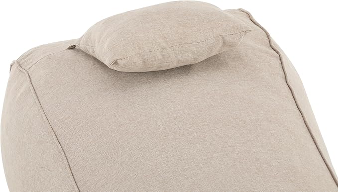 Merax Outdoor Bean Bag Chairs with Headrest Set of 2, 71" Lounger Chair for Adults Bean Bag Bed with Foam Filled for Patio Pool Balcony & Desk, Beige Fabric Outside Beanbag Chair, Beige