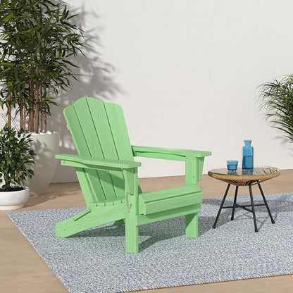 KINGYES Folding Adirondack Chair, HDPE All-Weather Patio Chairs, Wooden Textured Lawn Chair for Poolside, Backyard, Deck, Fire Pit, Light Green