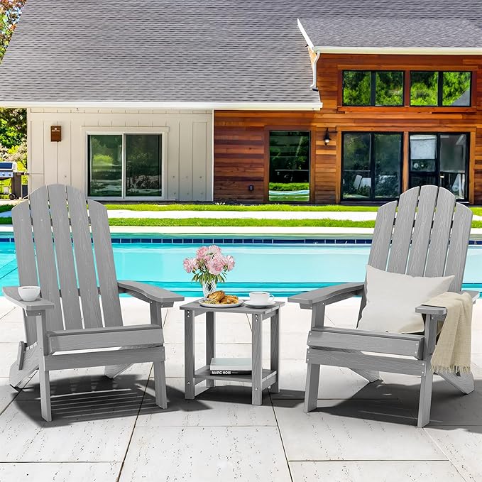 MXIMU Folding Adirondack Chair Weather Resistant Plastic Fire Pit Chairs Adorondic Plastic Outdoor Chairs for Firepit Area Seating Lifetime - Grey