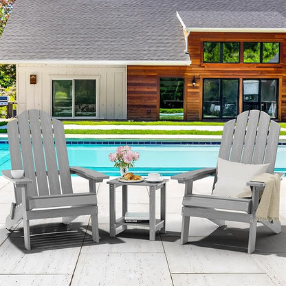 MXIMU Folding Adirondack Chair Weather Resistant Plastic Fire Pit Chairs Adorondic Plastic Outdoor Chairs for Firepit Area Seating Lifetime - Grey