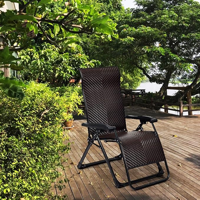 Tangkula 2 PCS Rattan Zero Gravity Chair, Outdoor Adjustable Folding Lounge Chair with Widened Armrest & Locking System, Heavy Duty Wicker Chaise Folding Recliner for Pool, Patio, Beach, Yard (2)
