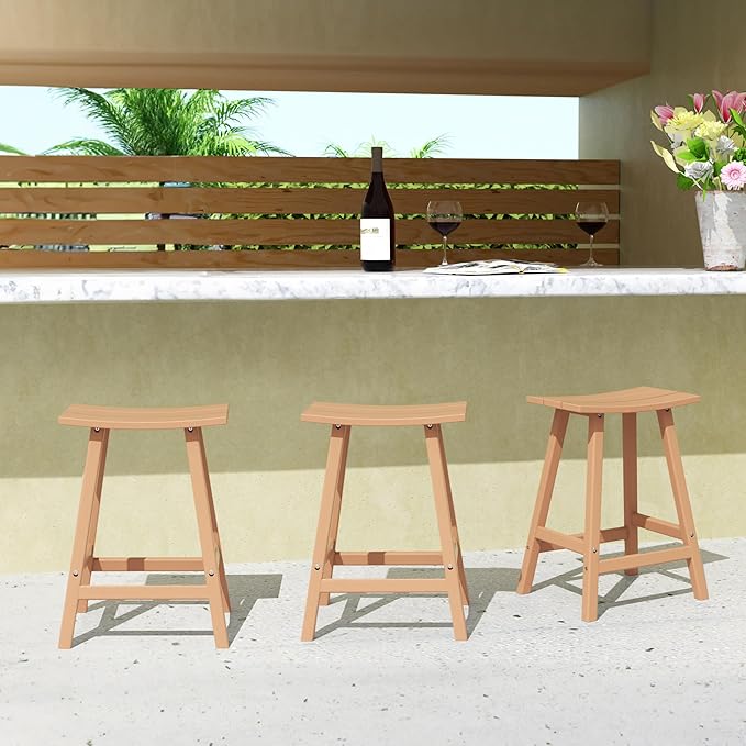 WestinTrends Malibu Malibu 24 Inch Counter High Saddle Stools (Set of 3), Teak