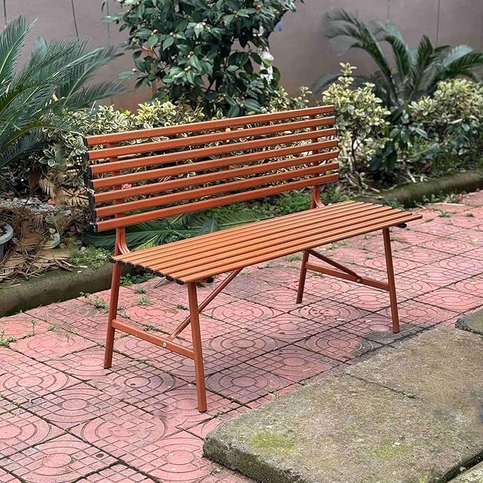 Metal Garden Bench, Patio Bench, Outdoor Benches, Porch Bench, Front Porch Bench, Outdoor Garden Bench, Sturdy and Weather-Resistant, for Porch, Lawn, Garden and Patio(Orange)