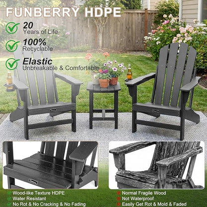 FUNBERRY Folding Adirondack Chairs Set of 4, HDPE Stable Gun-Leg Design Fire Pit Chairs with Cupholder All Weather for Outside