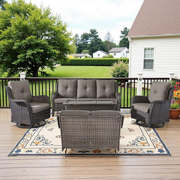 Belord 5 Piece Outdoor Wicker Furniture, Patio Swivel Rocking Chairs with Loveseat and 3 Seat Sofa - Photo 1