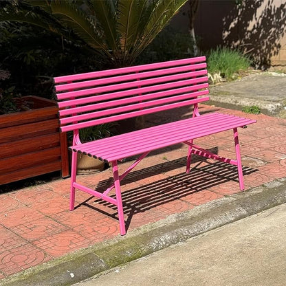 Sturdy 3-Seater Metal Garden Bench | 120cm Weather-Resistant Outdoor Patio Furniture | Stylish Pink Slatted Seat & Backrest for Parks & Patios