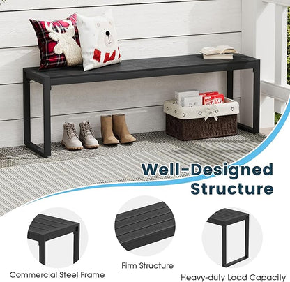 Outdoor Patio Backless Bench Set of 2, 53.2" All-Weather Long Metal Garden Bench Seat for Backyard, Porch,Lawn, Black