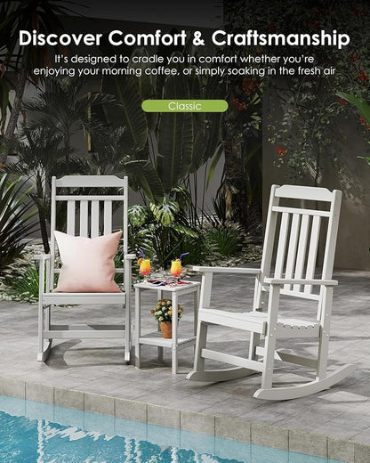 GREENVINES Outdoor-Rocking-Chair | HDPE Plastic | Patio Rockers | Porch Rocker Chairs | Oversized | High Back | Big & Tall | White