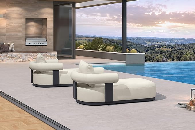 PURPLE LEAF Outdoor Chaise Lounge Set of 2 Chair Modern Aluminum Lounger Daybed with Lumbar Pillow and Armrest for Patio Poolside Beach Sunbathing Deck, White