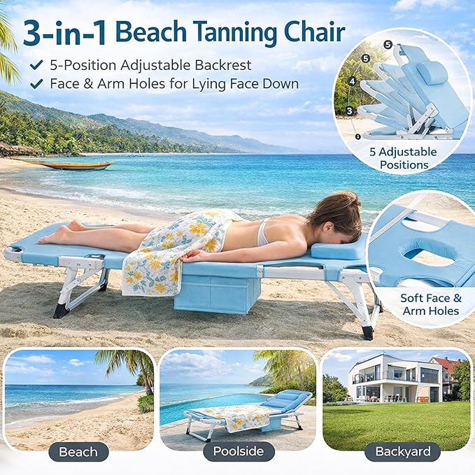 ABORON 4-in-1 Lounge Chair with Face & Arm Holes for Tanning - Photo 4