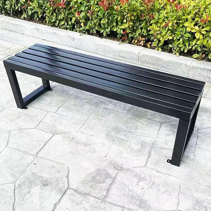 Outdoor Metal Backless Patio Bench - Weatherproof 2-Person Garden Seating, Sturdy Steel Frame for Yard, Porch, Entryway - 5.9ft Black Furniture