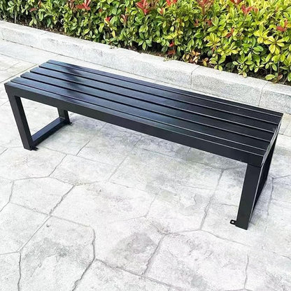 Outdoor Metal Backless Patio Bench - Weatherproof 2-Person Garden Seating, Sturdy Steel Frame for Yard, Porch, Entryway - 5.9ft Black Furniture