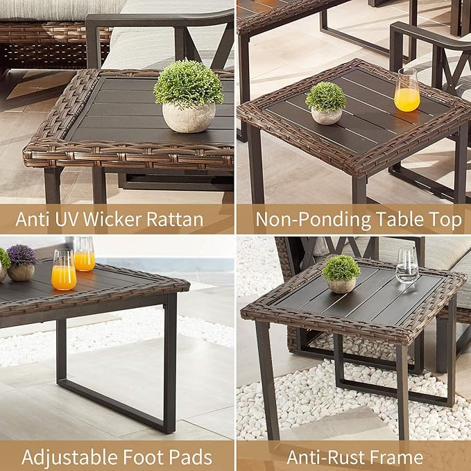 PatioFestival Wicker Patio Coffee Table Side Patio Bistro Table Metal Rattan Furniture with All Weather Steel Frame