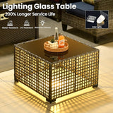 ovios Outdoor Side Table with Tempered Glass Top, Patio Wicker Solar Table - Photo 3