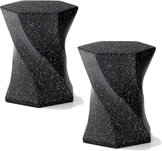 Glitzhome Outdoor Side Table Set of 2, 17.75" H Decorative Garden Stool MGO Twist Faux Terrazzo End Table - Photo 1