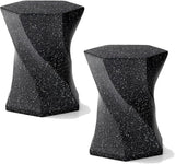 Glitzhome Outdoor Side Table Set of 2, 17.75" H Decorative Garden Stool MGO Twist Faux Terrazzo End Table - Photo 1