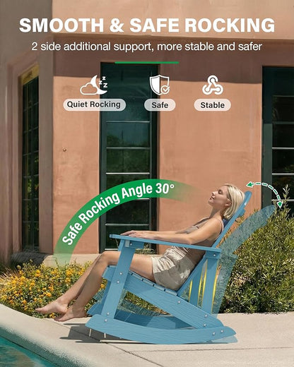 YEFU Outdoor Rocking Chair,Adirondack Rocking Chair,Patio Rocker Chair with Wide Back,Oversized Rocker Chair Look Like Real Wood, for Lawn, Porch, Backyard, Indoor and Garden(Blue)