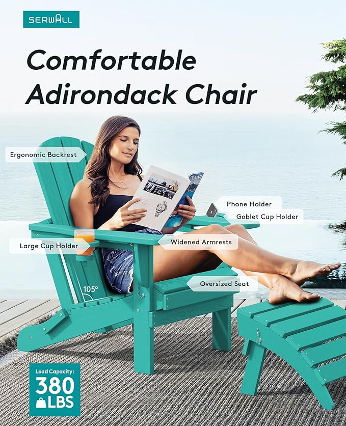 SERWALL Adirondack Chair with Cup Holders - Composite Adirondack Chairs HDPE Outdoor Chairs All Weather Use- Aruba - Photo 4