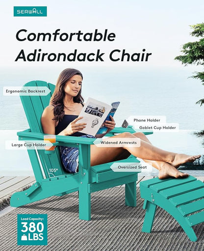 SERWALL Adirondack Chair with Cup Holders - Composite Adirondack Chairs Set of 4 HDPE Outdoor Chairs All Weather Use- Aruba