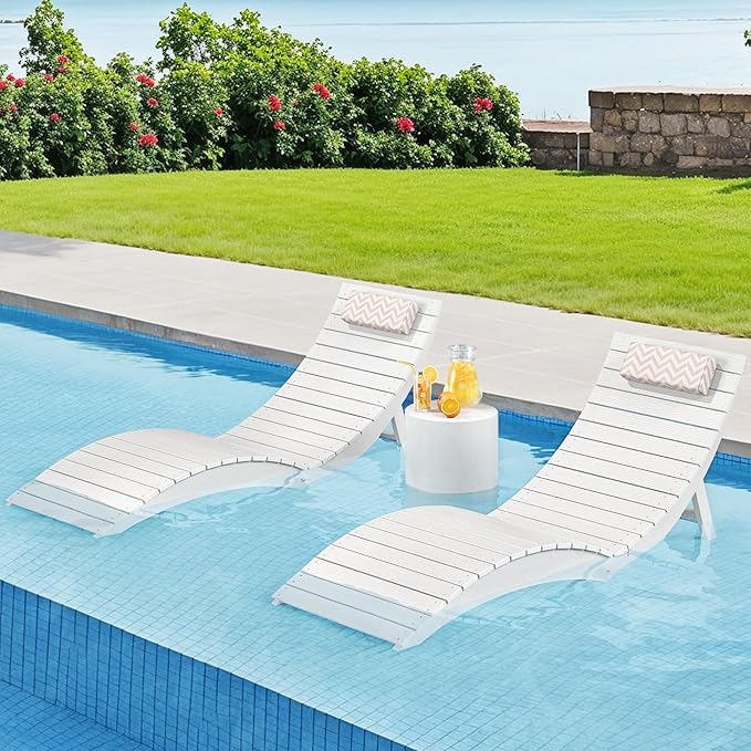 Folding Pool Lounge Chairs, Pre-Assembled HDPS Anti-Floating Lounge Chair with Headrest for in-Pool Use - Photo 1