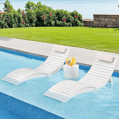 Folding Pool Lounge Chairs, Pre-Assembled HDPS Anti-Floating Lounge Chair with Headrest for in-Pool Use(Max Depth 8-Inches), Ideal for Hotel, Resort, Poolside, Beach & Sun Decks, White