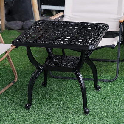 JARDIN DE CENTENNIAL Cast Aluminum Outdoor Side Table,Anti-Rust Outdoor End Table,Patio Coffee Bistro Table for Indoor,Garden,Porch,Balcony(Square Black)
