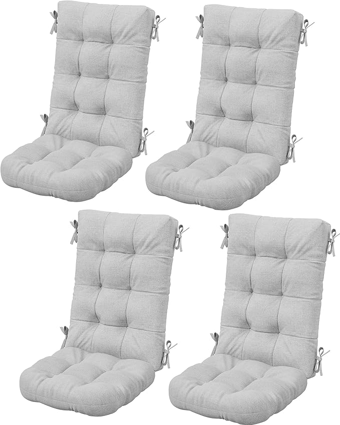 SERWALL HDPE Outdoor Rocking Chair Cushion Set of 4, Memory Foam Cushion Gray