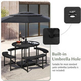 Giantex Picnic Table Bench Set for 4-8 Person, Round 37” Outdoor Dining Table w/Umbrella Hole, HDPE Tabletop - Photo 4