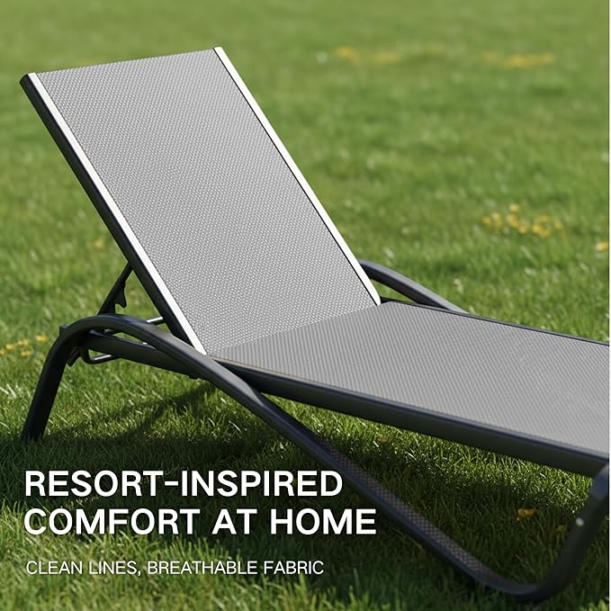 Kingdura Chaise Lounge Chairs Set for Pool, Aluminum Outdoor Lounge Chairs with 5 Positions Recliner - Photo 4