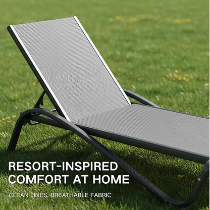 Kingdura Chaise Lounge Chairs Set for Pool, Aluminum Outdoor Lounge Chairs with 5 Positions Recliner, Lightweight Pool Lounger Lounge Chairs for Outside Patio Deck Poolside (Grey, 1 Chair)