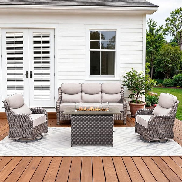 Luxury High Back Patio Furniture Set with Fire Pit Table - Photo 1