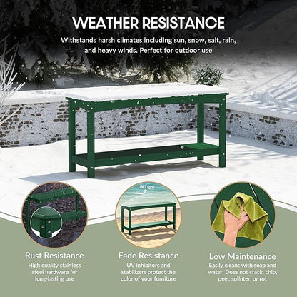WestinTrends Malibu 55" Outdoor Patio HDPE Adirondack 2-Tier Shelf Console Table, Dark Green