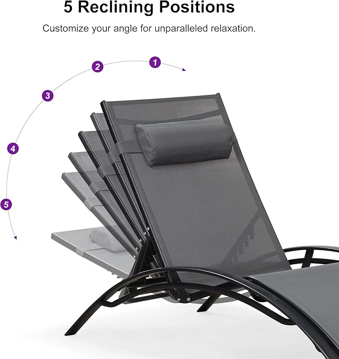 PURPLE LEAF Patio Oversized Chaise Lounge Chair Set with Side Table Pool Adjustable Recliner Chairs for Outside Beach Outdoor Sunbathing Tanning Poolside Loungers