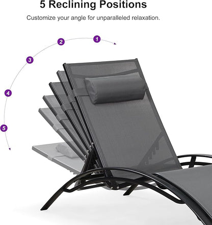 PURPLE LEAF Patio Oversized Chaise Lounge Chair Set with Side Table Pool Adjustable Recliner Chairs for Outside Beach Outdoor Sunbathing Tanning Poolside Loungers
