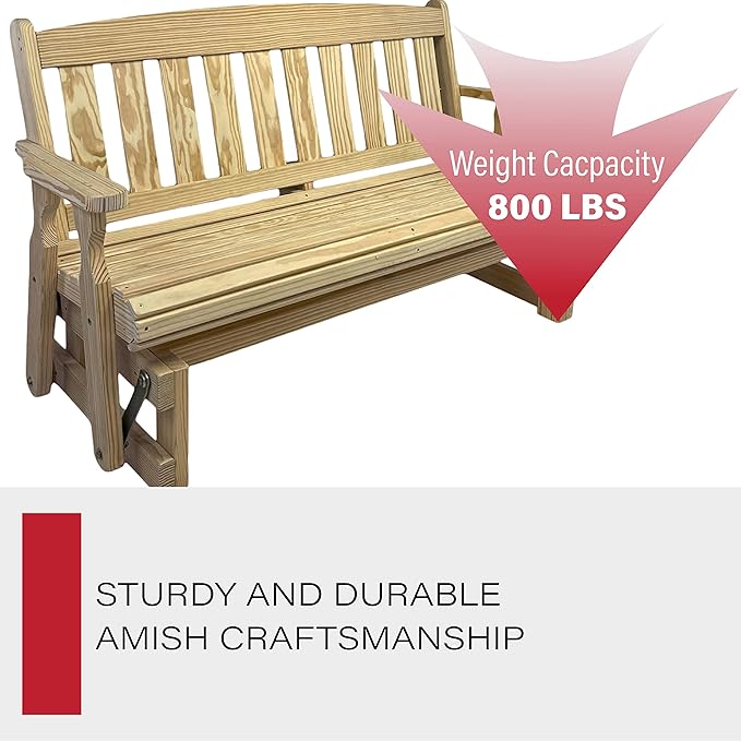 Amish Casual Heavy Duty 800 Lb Mission Pressure Treated Porch Glider (4 Foot, Unfinished) - Photo 5