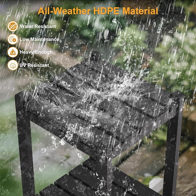 Outdoor Side Table, 26-Inch Tall Adirondack Patio Side Table, All-Weather HDPE Outdoor End Table for Porch Deck Balcony Pool, Easy Maintenance, Black