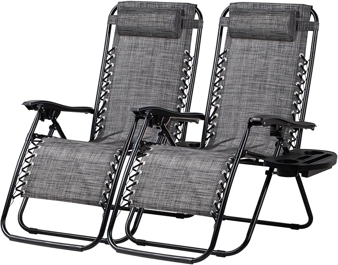 Nazhura Set of 2 Relaxing Recliners Patio Chairs Adjustable Steel Mesh Zero Gravity Lounge Chair Beach Chairs with - Photo 1