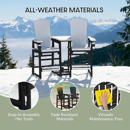 WestinTrends Azura Outdoor Tall Adirondack Chairs with Connecting Table Tray (Set of 2), Black