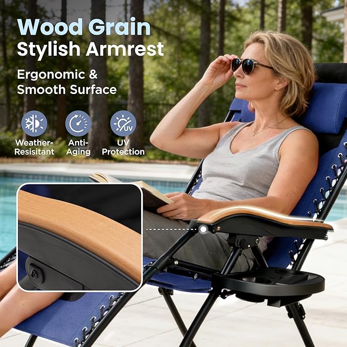 PHI VILLA XXL Oversized Padded Zero Gravity Chair Set of 2, Foldable Patio Recliner - Photo 5