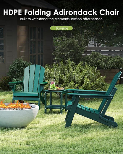 GREENVINES Folding-Adirondack-Chairs-Set-of-6 | HDPE Plastic | Fire Pit Chair | All Weather | Cup Holder | Forest | for Deck Backyard Patio Outdoor Garden