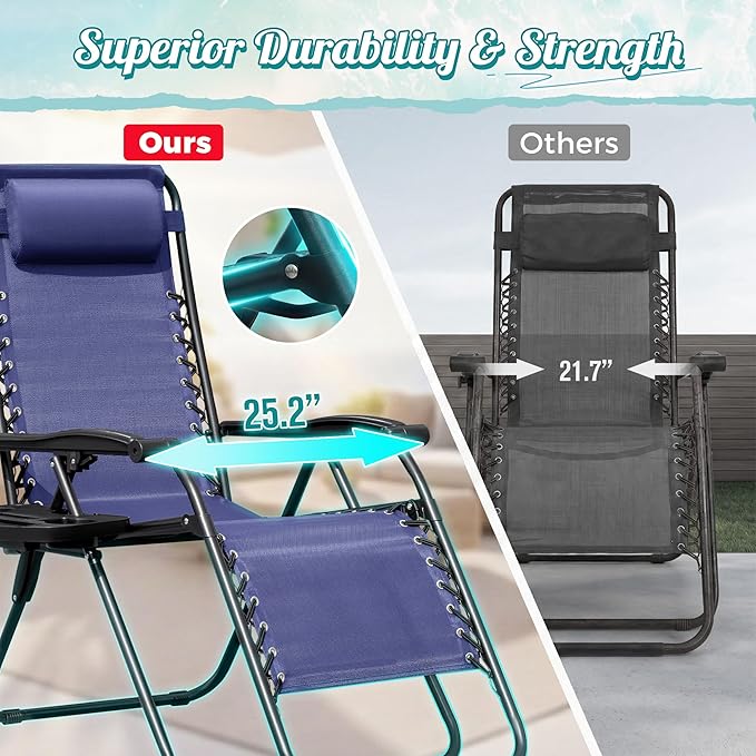 Homall Zero Gravity Chair Patio Folding Lawn Outdoor Lounge Gravity Camp Reclining Lounge Chair with Cup Holder Pillows - Photo 4