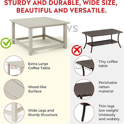 Costaelm Patio Conversation Table, Tatio Accent HDPE Outdoor Weather Resistant, Square Outdoor Porch Balcony Patio Drink Table for Outside, Pool, Backyard, Sand